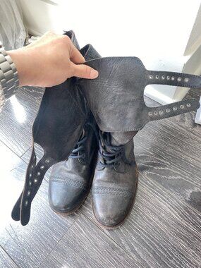 All Saints leather buckle boots vintage style like new